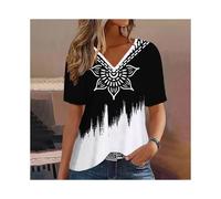 (K01-SM11739, XL) Fashion Women T Shirt Stripes Print Gradient V Neck Short Sleeve Basic Tops Streetwear Summer Oversized Clothing Female T-Shirts
