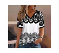 (K01-SM11743, 3XL) Fashion Women T Shirt Stripes Print Gradient V Neck Short Sleeve Basic Tops Streetwear Summer Oversized Clothing Female T-Shirts