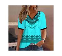 (K01-SM11745, XL) Fashion Women T Shirt Stripes Print Gradient V Neck Short Sleeve Basic Tops Streetwear Summer Oversized Clothing Female T-Shirts