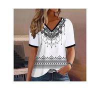 (K01-SM11746, 3XL) Fashion Women T Shirt Stripes Print Gradient V Neck Short Sleeve Basic Tops Streetwear Summer Oversized Clothing Female T-Shirts