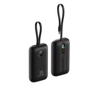 K1-10,000mAh 35W PD Digital Display Powerbank With Built In Non-MFI Lightning & USB-C Cable - Black