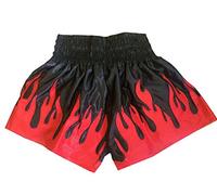 K1 style Thai Boxing Shorts Kick Boxing Shorts Heavey Duty Silk Satin Muay Thai MMA UFC red flames design (Large / 34"-36" waist)