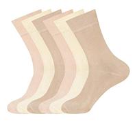 K11 - L10576 Beige 6 Pairs Non Elastic Diabetic Ladies Socks Girls Womens Socks Easy Grip Loose Soft Top Rich Cotton Socks One Size UK 4-7