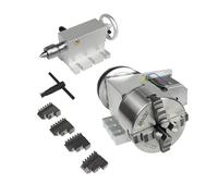 K12-100mm CNC Router Milling Machine Rotational Axis 4th Axis A axis Rotary Table A axis 100mm 4 jaw Chuck Dividing Head with 65mm Tailstock Reducing Ratio 6:1 for CNC Engraving Machine
