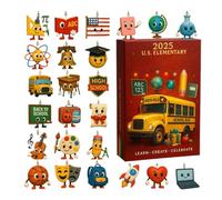 K12 Education A dven t Calendar 2025 US Theme, 24-Day Christmas Countdown with 24 2D Educational Decorations, Suitable for Christmas Tree Decor, Family Holiday & Home Educational Festive Display