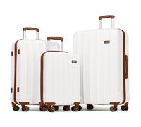 K1773-1L - 19/24/28 Inch 3 Piece Set Striped ABS+PC Hard Shell Luggage with 360-Degree Spinner Wheels - Cabin - Cream