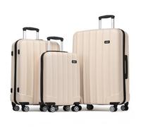 K1773-1L - 19/24/28 Inch 3 Piece Set Striped ABS+PC Hard Shell Luggage with 360-Degree Spinner Wheels - Cabin - Beige