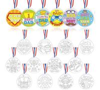 K1tpde 24PCS DIY Coloring Father’s Day Trophy Craft Kit for Kids, Color Your Own Best DAD Award Medals for Father Design Award Medal, Happy from Kids Home School Classroom Activities
