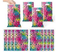 K1tpde 50PCS Neon Rainbow Leopard Print Party Favor Bags, Iridescent Neon Colorful Leopard Plastic Goodie Gift Bags Bulk with Handle for Kids, Jungle Safari Animal Theme Bachelorette Party Supplies