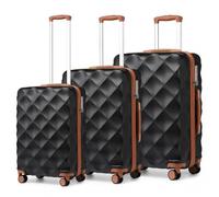K2395L - Ultralight ABS and Polycarbonate Bumpy Diamond 3 Pcs Luggage Set with TSA Lock - Cabin - Black and Brown