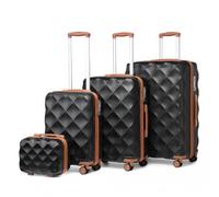 K2395L - Ultralight ABS and Polycarbonate Bumpy Diamond 4 Pcs Luggage Set with TSA Lock - Cabin - Black and Brown