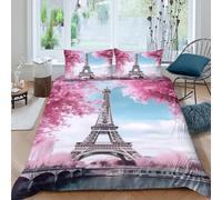 K3S9H2L7 Paris Eiffel Tower 3D bedding set for teens and home decor | Fade Resistant, All Season, Breathable, Soft, Machine Washable Single（135x200cm）