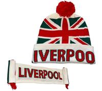 K58 Beanie Compatible with Liverpool Supporters, Union Jack Design, Warm Winter Knit, Stylish British-Inspired Bobble Hat, LFC Winter Bobble Blue