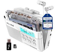 K7 Cassette Player, Converts Tapes to MP3, Built-in Microphone, 16GB Card | Doubles as an Audio Recorder with Onboard Speaker, Rechargeable Battery and Included Earphones - White
