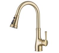 K8008G Kitchen Faucet 360° Rotatable Stainless Steel Drip Free Ceramic Cartridge 3 Water Flow Types Brushed Gold Finish Modern Kitchen Sink Tap