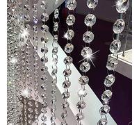 K9 Crystal 32.8 Ft Chandelier Chain, Clear Octagon Beads, Glass Crystal Lamp Chain