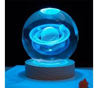 K9 Crystal 3D Solar System Ball Crystal Ball Multicolor Night Light Decor Crafts, with LED Base, 6/8Cm Planet Model, Cool Desk Galaxy Decor, Home Decorative Day Gifts (Saturn,6CM)