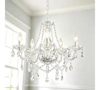 K9 Crystal Chandelier Pendant Light, 5-Light 54x47cm Hardwired Modern | Contemporary Elegant Hanging Ceiling Candle Lighting Fixture for Living Dining Room Bedroom Kitchen Island (White)