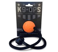K9 Ops Moki Dog Ball on a Rope Tug Toy - Solid Rubber Fetch Training Reward - Large Dogs Tug of War Launcher Indestructible Thrower Aggressive Chewers (Tiger Orange - Black Rope)