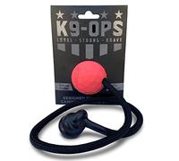 K9 Ops Moki Dog Ball on a Rope Tug Toy - Solid Rubber Fetch Training Reward - Large Dogs Tug of War Launcher Indestructible Thrower Aggressive Chewers (Ruby Red - Black Rope)