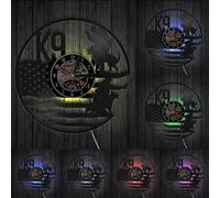 K9 Police And Military Dog Art Decoraitve 3D Wall Clock Watch Laser Cut Silent Quartz Vinyl Record Clocks Home Room Wall Decor With LED