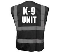K9 Unit Printed Black Hi Vis Vest/Waistcoat, Security Officer, Security Guard Bouncer, Doorman, Events, Xlarge