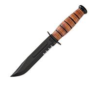 Ka-Bar Short Serrated USMC Fixed Blade Knife - Brown