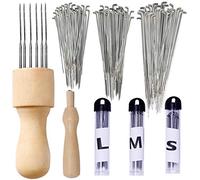 KA MAI KA 101 Piece Felting Needles Set, 3 Sizes Wool Felting Needles with 3 Pieces Needle Bottles, 4 Pieces Fingertips, Wooden Handles for Needle Felting Fairytale Wool Dry Felting