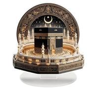 Kaaba Pattern Acrylic Tabletop Decorative Sign, Black Islamic 2D Sign, 18.5 x 19 cm or 7.3 x 7.5 in, Unique Visual Effect, Quick Tool-Free Assembly, Suitable for Ramadan and Eid Mubarak Decoration