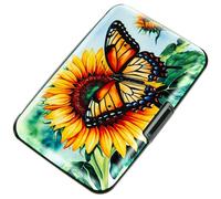 Kaabao Credit Card Holder for Women Men RFID Blocking Wallet Small Business Metal Slim Mini Aluminum Hard Case, Sunflower Butterfly, S, Minimalist, Compact, American