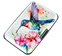 Kaabao Credit Card Holder, Metal Card Wallet RFID Blocking Mini Slim Aluminum Business Hard Card Case for Women Men, Flowers Hummingbird, 4.3 x 3 x 0.75 inches, Slim Wallet