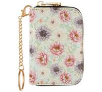 Kaabao Credit Card Holder, RFID Blocking Wallet for Women Small Slim Leather Wallets with Keychain Zipper Business Cards Case, Pastel Floral, S, Minimalist, Compact
