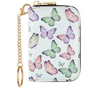 Kaabao Credit Card Holder, RFID Blocking Wallet for Women Small Slim Leather Wallets with Keychain Zipper Business Cards Case, Colorful Butterflies, S, Minimalist, Compact
