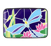 Kaabao Credit Card Holder Small RFID Blocking Metal Slim Mini Aluminum Hard Case for Women Men Gift Dragonfly Flower Small Minimalist Compact American