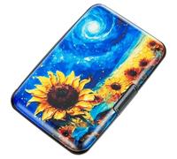 Kaabao Credit Card Holder Small RFID Blocking Wallet Business Metal Slim Mini Aluminum Hard Case for Women Men, Starry Night Sunflowers, S