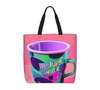 KAABNNT 90's Cup Design Print Large Tote Bag - Shopping Grocery Bag | Stylish Beach Bag for Travel, Gym & Outings