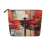 KAABNNT Abstract Red Dragonfly Print Single Layer Linen-Like Makeup Bag Stylish and Practical Fake Hemp Makeup Bag