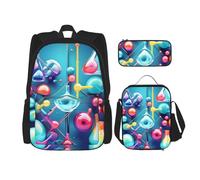 KAABNNT Abstract Science Chemistry Illustration 3D Print 3-in-1 Waterproof Oxford Backpack Set | Lunch Box | Pencil Case | Work | Outdoor