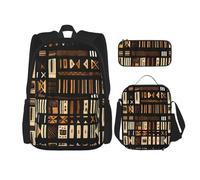 KAABNNT African Mud Cloth Tribal Print 3-in-1 Waterproof Oxford Backpack Set | Lunch Box | Pencil Case | Work | Outdoor