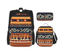 KAABNNT African National Patterns Print 3-in-1 Waterproof Oxford Backpack Set | Lunch Box | Pencil Case | Work | Outdoor
