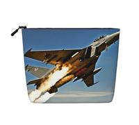 KAABNNT Aircraft Fighter Jets Print Single Layer Linen-Like Makeup Bag Stylish and Practical Fake Hemp Makeup Bag