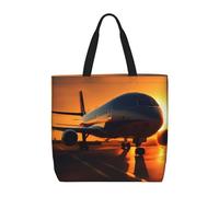 KAABNNT Airplane at Sunset Print Large Tote Bag - Shopping Grocery Bag | Stylish Beach Bag for Travel, Gym & Outings