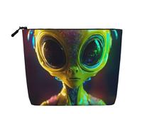 KAABNNT Alien Planet Print Single Layer Linen-Like Makeup Bag Stylish and Practical Fake Hemp Makeup Bag