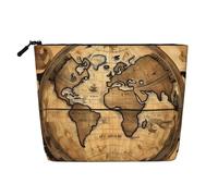 KAABNNT Ancient Map World Globe Print Single Layer Linen-Like Makeup Bag Stylish and Practical Fake Hemp Makeup Bag