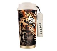 KAABNNT Animal Tiger Leopard Print Rose Flower Print 316 Stainless Steel Coffee Cup- 2-in-1 Double Drink Lid/Straw/Wrist Strap, Travel Mug for Home Office Gym