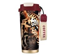 KAABNNT Animal Tiger Leopard Print Rose Flower Print 316 Stainless Steel Coffee Cup- 2-in-1 Double Drink Lid/Straw/Wrist Strap, Travel Mug for Home Office Gym