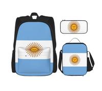 KAABNNT Argentine Flag Print 3-in-1 Waterproof Oxford Backpack Set | Lunch Box | Pencil Case | Work | Outdoor