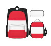 KAABNNT Austrian Flag Print 3-in-1 Waterproof Oxford Backpack Set | Lunch Box | Pencil Case | Work | Outdoor