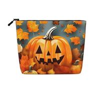 KAABNNT Autumn Leaves Thanksgiving Day Pumpkin Print Single Layer Linen-Like Makeup Bag Stylish and Practical Fake Hemp Makeup Bag
