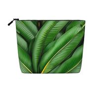 KAABNNT Banana Leaf Green Print Single Layer Linen-Like Makeup Bag Stylish and Practical Fake Hemp Makeup Bag